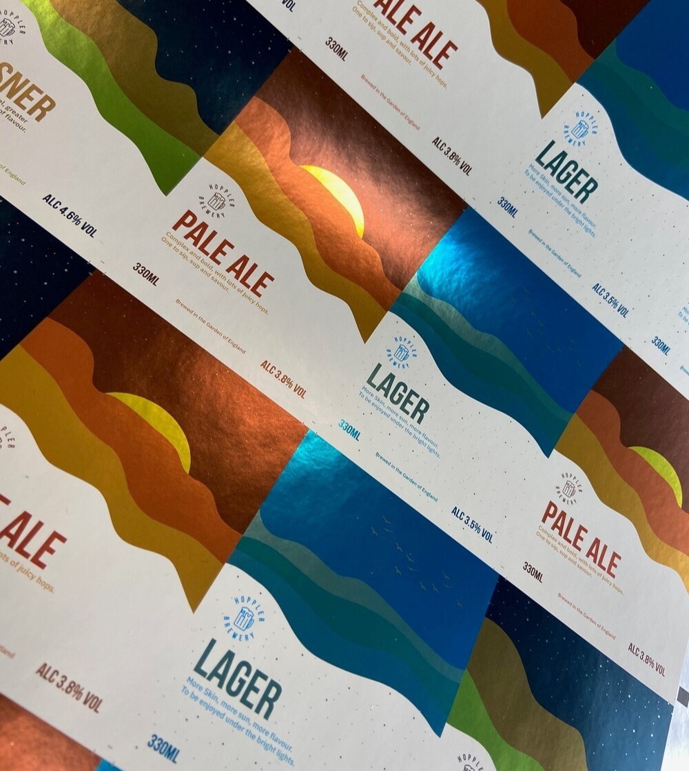 Beer labels faux brand 5 colour on silver mirri-1